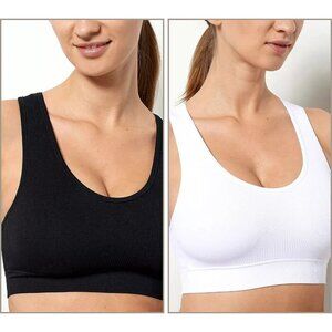 Anybody seamless Set of 2 Rib Knit wireless Sports Bra Black White